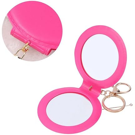 Housoutil Makeup Spiegel Doppelseitig Mit Pu-lederrahmen Tragbarer Faltbarer Kosmetikspiegel Für Handtaschen Für Damen Roséfarben Für Unterwegs