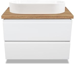 VBChome Badezimmerschrank 80x45 cm Waschbecken 71x38 cm Weiß Unterschränke Wandschrank Waschbeckenunterschrank Hängeschränke mit Arbeitsplatte 2 Schubladen Gefräste Griffe