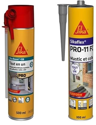 SIKA - Mousse polyuréthane expansive - Usage tous sens - Expansion 20L - 500ml - Blanc + Mastic-Colle PU - Tout en 1 - Multi-matériaux - Int/Ext - Gris- 300ml