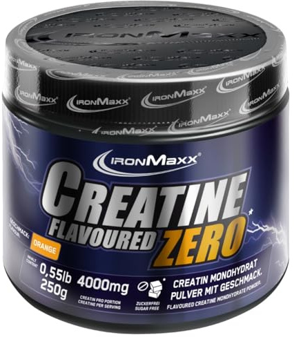 IronMaxx Creatine Powder Flavoured Zero - Orange 250g Dose | hochdosiert mit 4500mg Kreatin Monohydrat pro Portion | vegan und zuckerfrei