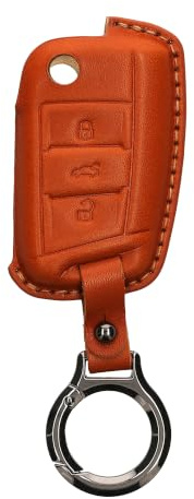 kwmobile Premium Leder Autoschlüssel Schutzhülle kompatibel mit VW Golf 7 MK7 3-Tasten Autoschlüssel Hülle - Schlüssel Tasche - Braun