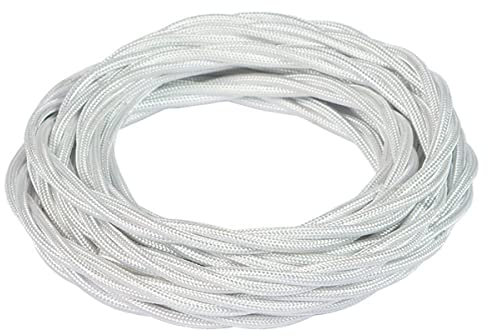 FANTON cavo elettrico tessile colore bianco treccia seta 2mt 3G0,75 filo rivestito in tessuto vintage stile retrò per lampadari applique 93806-02