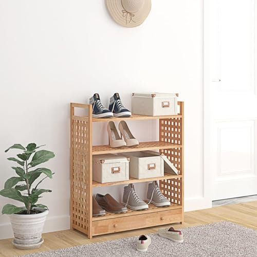 ZEYUAN Schuhregal mit Schublade 70x27x81 cm Massivholz Nussbaum, Shoe Rack, Schuhständer, Schuhschrank, Schuh Regal, Schuhaufbewahrung, Schuhhalter