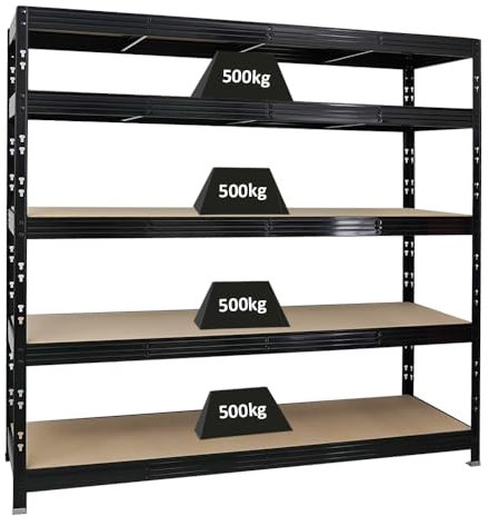 PROREGAL Profi Schwerlastregal Rhino EXTRA BREIT schwarz HxBxT 180x200x60cm Fachlast 500kg 5X Spanplatten-Ebenen 8mm Garagenregal, Lagerregal, Steckregal, Weitspannregal