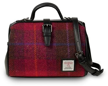 Islander The Medium Doctor Bag for Women, Harris Tweed & Vegan Leather, Fuchsia Tartan, Medium