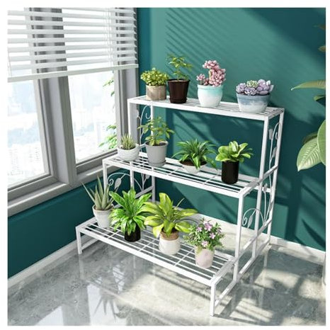 Présentoir pour plantes Support pour plantes à 3 niveaux Support de fleurs multifonctionnel Support de pot Support de plante d'angle en métal de style escalier Support d'affichage étanche et