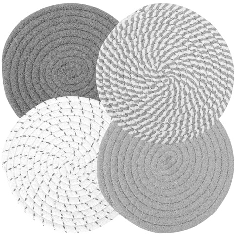 Chstarina 4 Pezzi Sottopentola, Sotto Pentola, Separatori Pentole, Resistente al Calore, Antiscivolo, Sottopiatti Rotondi, Cotone, 18cm, 4 Colori, Pentole Protezioni per Cucina, Padelle