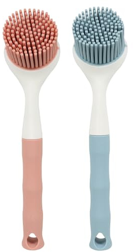 Anneome 2 StüCk KüChenschrubber Silikon SpüLbüRste Wiederverwendbar | FüR TöPfe Geschirr HäNgend Den TäGlichen Einsatz, KüChenbüRste, Rosa Blau Ergonomischem Langem Griff, Tpr, BüRste Reinigung