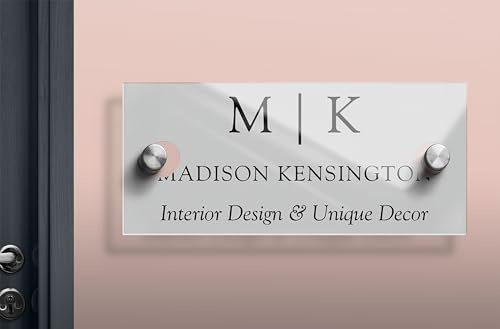 Letrero Acrílico Personalizable para Puerta y Pared | Placa Metacrilato con Logotipo y Texto | Cartel Horario para Oficina, Clínica y Despacho | Señalización Resistente al Exterior (Estilo 5)
