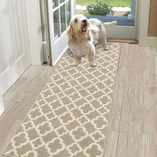 SHACOS Runner Rug for Hallway 60x180cm Non Slip Hall Runner Narrow Runner Rug Washable Kitchen Mat, Carpet Runner for Entryway Laundry Room - Beige
