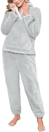 Yuson Girl Pigiama Donna Invernale Pigiami Pile Set Caldo Felpato Pigiama Lungo Morbido Due Pezzi Felpa e Pantalone Sets Manica Lunga Lounge Sleepwear Casual da Casa con Tasche