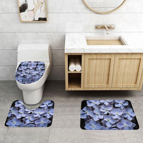 WapNo Lot de 3 tapis de bain avec tapis de bain en forme de U et housse pour abattant WC Mauve Hortensia