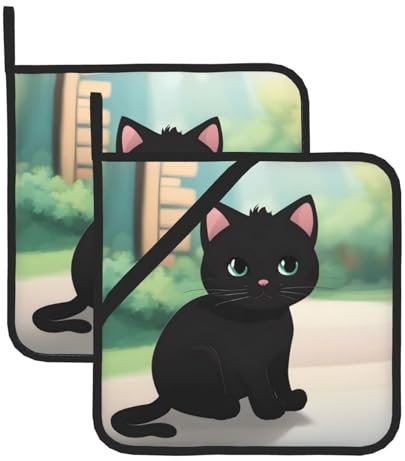 Topflappen mit süßer Katze, Grill, Topflappen für hitzebeständige Topflappen, heiße Pads, Kochen, Backen (2er-Pack)