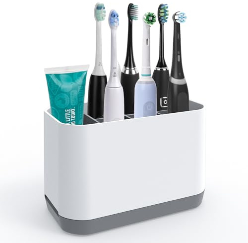 Linkidea Supporto per Spazzolino Elettrico, Plastica, 6 Posti, Organizer da Piano Compatibile con Oral-B iO Series e Philips Sonicare ProtectiveClean (Bianco+Grigio)