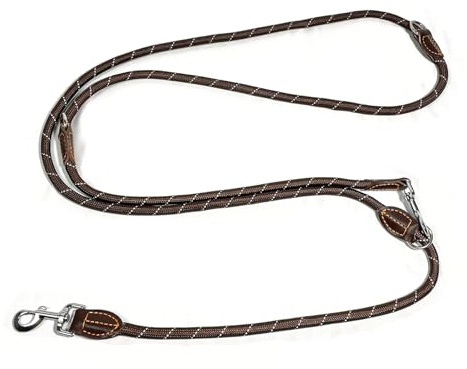 Trhillsbrad Laisse pour chien - 5 m x 14 mm - Réglable - Pour chiens de taille moyenne - Laisse double multifonction - Robuste - Marron
