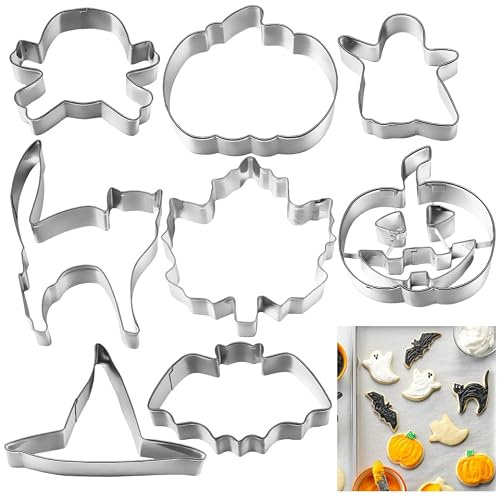 STOBAZA Moule À Biscuits Halloween en Acier Inoxydable, 8 Pièces Ensemble de Emporte Thématiques en Forme de Citrouille, FantôMe Chauve-Souris Et Chat pour Décorations de Fête
