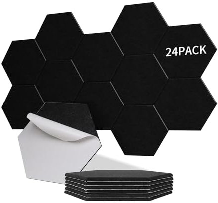 Sonuvia Lot de 24 panneaux acoustiques hexagonaux autocollants I Isolation phonique efficace Couverture 1.4㎡ haute densité (230kg/m³) NRC 0.95 Pour murs et portes,salle de jeux,Noir