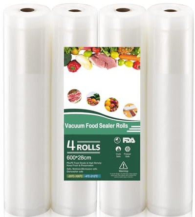 Rollos de vacío, reutilizables, sin BPA, para envasadora al vacío y envasadora al vacío, para envasadoras al vacío y máquinas de soldadura de láminas (4 rollos)
