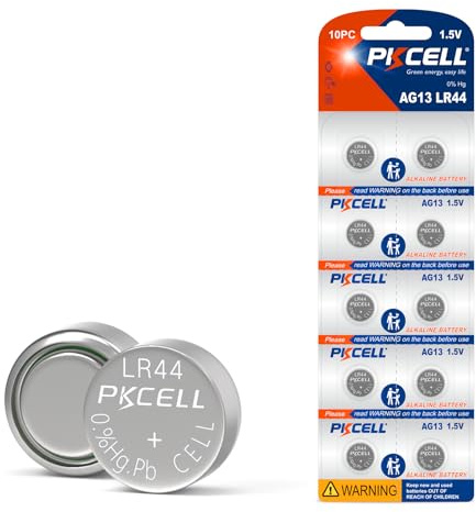 PKCELL LR44 Batteries 1.5 Volt Alkaline AG13 357 303 A76 SR44 Button Coin Cell Battery (10 Count（Pack of 1）)