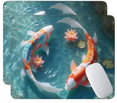 2 Pcs Small Mouse Pad, Mouse Mat for Desk Mouse and Laptop Computer, Desk Pad, Small Mousepad Koi Fish Mouse Pads Portable Mousemat with Non-Slip Rubber Base & Waterproof Surface - 26x21 cm z-519