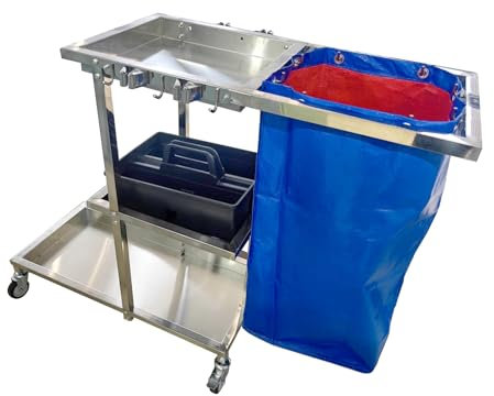 Edelstahl Hausmeisterwagen Rolling Reinigungswagen, mit extra groß Tasche, 3 Ebenen Große Kapazität Putzwagen Haushaltswagen