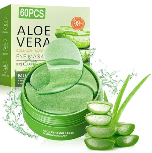 Lot de 60 masques pour les yeux au collagène à l'aloe vera - Coussinets anti-âge pour les poches sous les yeux, rides, cernes foncés - Patch hydratant pour les yeux en hydrogel pour tous les types de
