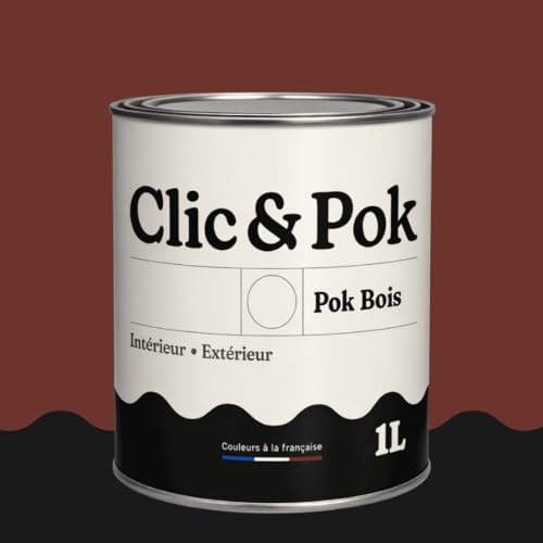 POK BOIS Peinture Bois Extérieur Intérieur – Satinée, Résistante Intempéries UV, Multisupport - 1L - RAL 3009 Rouge oxyde