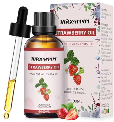 MIGCAPUT Olio Essenziale di Fragola 100ML, Olio Essenziale Profumato Fruttato Premium, 100% Naturale Oli Essenziali di Aromaterapia per Diffusori, Massaggi, Produzione di Sapone Fatta a Mano