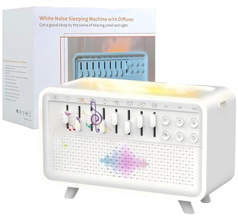 White Noise Machine Humidifier, 8-in-1 Luftbefeuchter mit Weißem Rauschen Humidifier und Nachtlicht, 200ml Aromatherapie-Diffusor mit 8 Naturgeräusche, Baby Raumbefeuchter, Bluetooth, 3 Timers