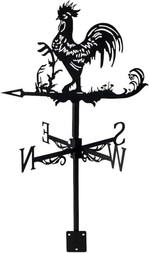 Segnavento a forma di gallo in acciaio inox, segnavento retrò a forma di gallo, paletto da giardino, indicatore di direzione del vento per capannoni, tettoie, cortili, decorazioni da giardino (B)