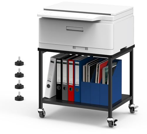 smusei Druckerständer Schwarz, 2-Stufige Druckertisch mit Rollen, Platzsparend Holz Schreibtisch Regal für Büro Zuhause Office Schule, 42 x 30 x 35 cm