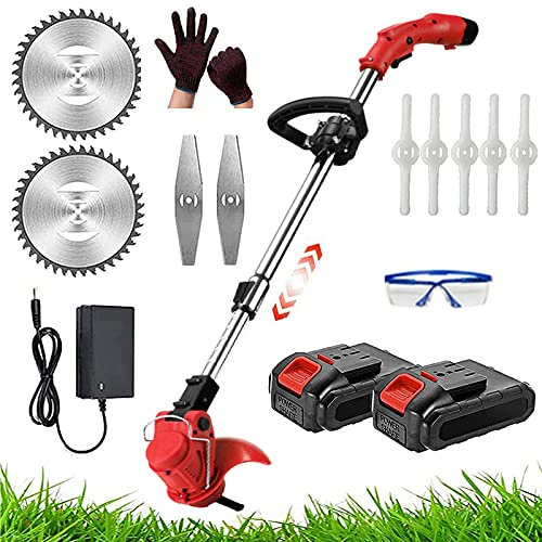 Cordless Strimmer 24V Grass Trimmer with Battery and Charger, Includes 3 Spare Blades for Garden Weeding and Lawn Edging, Ideal for Clearing Weeds, Flowers, and Trees