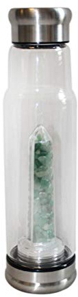 Ejoyous Botella de Agua con Energía de Cristal, 550ml Botella de Agua Infundida con Piedras Preciosas con Puntas de Cristal de Cuarzo Botellas de Agua de Vidrio, para Rejuvenecimiento y (Green)