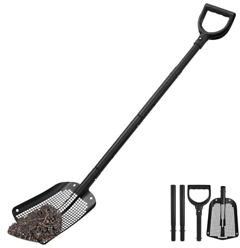 Beach Mesh Shovel Long Handle Aluminium Alloy Garden Sieve Shovel Rust Resistant Garden Shovels Hollow out Treasure Sieve Shovels for Beach & Chicken Henhouse Cleaning