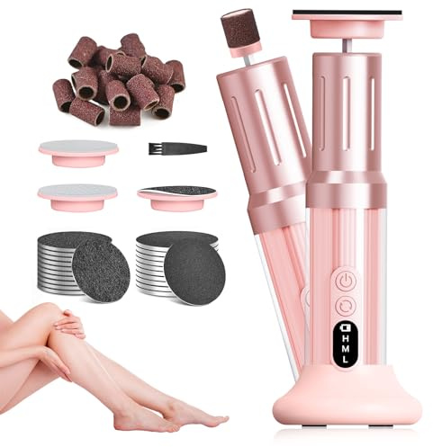 Râpe électrique LED 2 en 1 pour callosités avec 6 vitesses réglables en continu, avec limes à pieds durables et polisseur à ongles remplaçable pour un soin professionnel des pieds