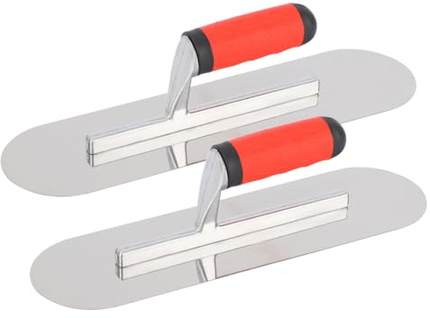 ESreake 2Pcs Pool Trowel Set Stainless Steel Concrete Tools, Large Size Includes 16'' x 4'', 14'' x 4'' Masonry Hand Tool with Soft Grip Handle, Lightweight,Plastering Trowel for Drywall Plastering