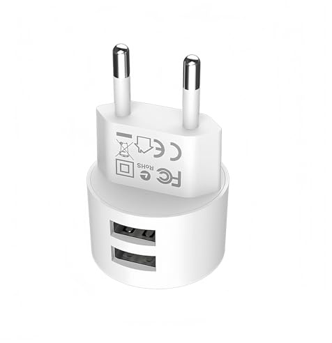 joonnair Mini USB Steckdosenadapter - Ultraflach 2 Ports USB-A Ladegerät, USB Netzteil 5V 2,1A, Kompatibel mit iPhone, Samsung, Huawei, Tablet, Kamera, Powerban, EU Stecker Netzstecker