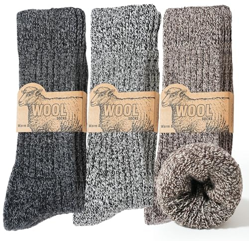 Jeasona 3 Pairs Thermal Socks for Men Warm Wool Socks 9-11