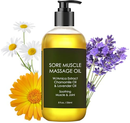 Arnica Massageöl, Körper Öl mit Arnika, Lavendel & Chamomile – Massage Oil Body zur Körpermassage, Massageöl Lavendel für Muskel & Gelenk Entspannung, Feuchtigkeit & Pflege, Für alle Hauttypen, 236ml