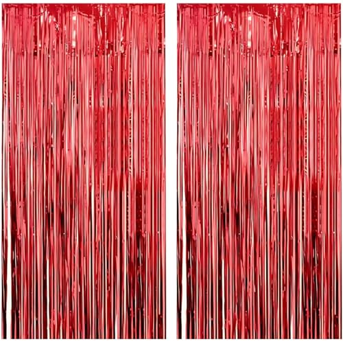 Gleemix Lametta Vorhänge Rot Glitzer Hintergrund, Rubinrot Fringe UNO Flip, Casino Deko Zirkus Deko Feuerwehr, Luftschlangen Geburtstagsdeko, Für Silvester Hochzeit Partydeko Valentinstag Weihnachten