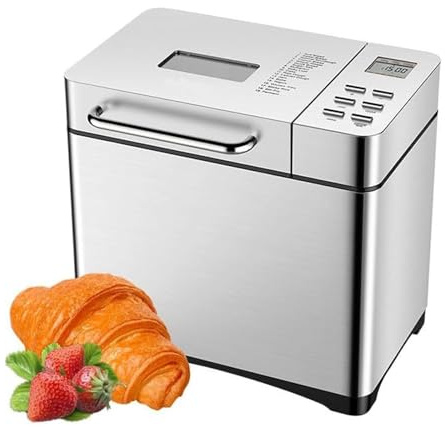 Máquina de Pan de acero inoxidable, 17 en 1 2 LB máquina de Pan con dispensador de fruta seca, sartén de cerámica antiadherente y Panel táctil Digital, 3 tamaños de Pan