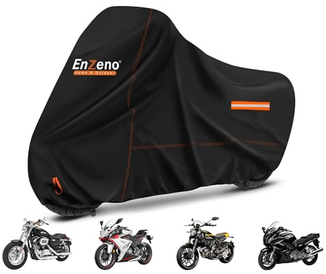 Enzeno Motorcycle Cover 210D Oxford Fabric Motorcycle Covers Waterproof Outdoor Windproof Dustproof Moped Cover with snap Fastener 275x105x125cm Motorcycle tarp Motorbike Cover Black