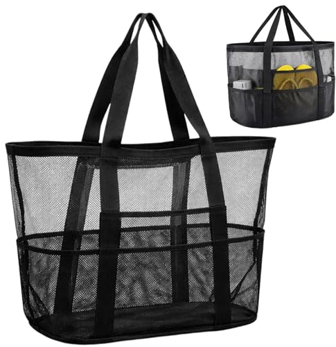 RxaGtn Strandtasche Damen, Strandtasche XXL für Strandurlaub und Familienausflüge, Badetasche groß mit Nass-Trocken Trennung, Vielseitige Tragetasche für Reisen und Einkaufen, 1 Stück Schwarz