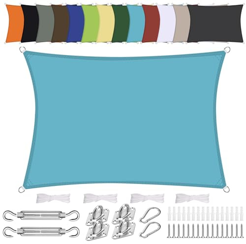 Vela ombreggiante Rettangolare 4x6m Impermeabile Tenda a Vela Parasole Protezione Solare Anti UV per Giardino Esterno Terrazza-Blu 2