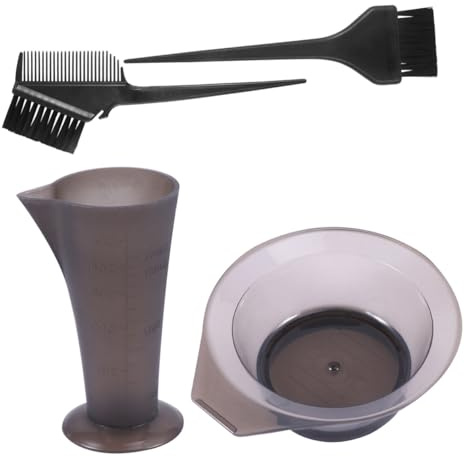 FOMIYES Kit de Tinte Cabello 4 Piezas Cuenco Plástico, Pincel y Taza Medidora, Colores Surtidos, Herramientas Profesionales para Teñir en Casa o Salón, Suministros para Coloración Fácil