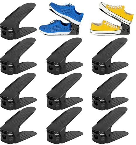 Zencantorous 10 Pezzi Portascarpe Regolabili, Organizer Scarpe, Regolabili da Scarpiera, Regolabile in 4 Posizioni di Altezza, Organizer per Scarpe, per Tenere in Ordine la Scarpiera, Nero