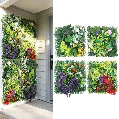 Eirolace Planta Artificial de Pared de 25 x 25 cm, 4 Piezas, decoración de Pared para Exteriores, balcón, jardín, Boda, césped simulado, Planta de Pared