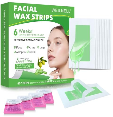 Facial Wax Strips for Hair Removal - 98% Natural Formula, Hypoallergenic for All Skin Types, Face Wax Strips for Women, Gentle & Quick Wax Strips for Face Eyebrow, Upper Lip, Chin, Legs & Bikini Line