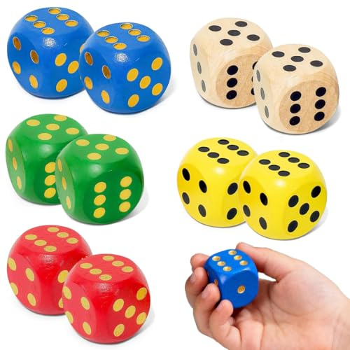 UYVPAER 10 Stück Würfel Groß,30Mm Natur Holz Spielwürfel,Holz Farbige Würfel Bunt,Würfelspiel Kniffel Holzwürfel Für Brettspiele Zuhause Partyspiel Mathematik,5 Farben