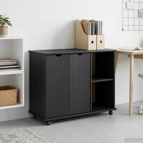 Ziaphsol Rullskåp med hjul grå 100 x 39 x 65,5 cm massivt trä furu för kontor, vardagsrum, sovrum, mångsidigt förvaringsutrymme, mobil, minimalistisk, robust, arrangör